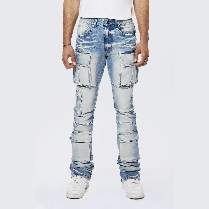 Flexible Men's JeansStacked Utility Multi Pocket Jeans - Lowell Blue