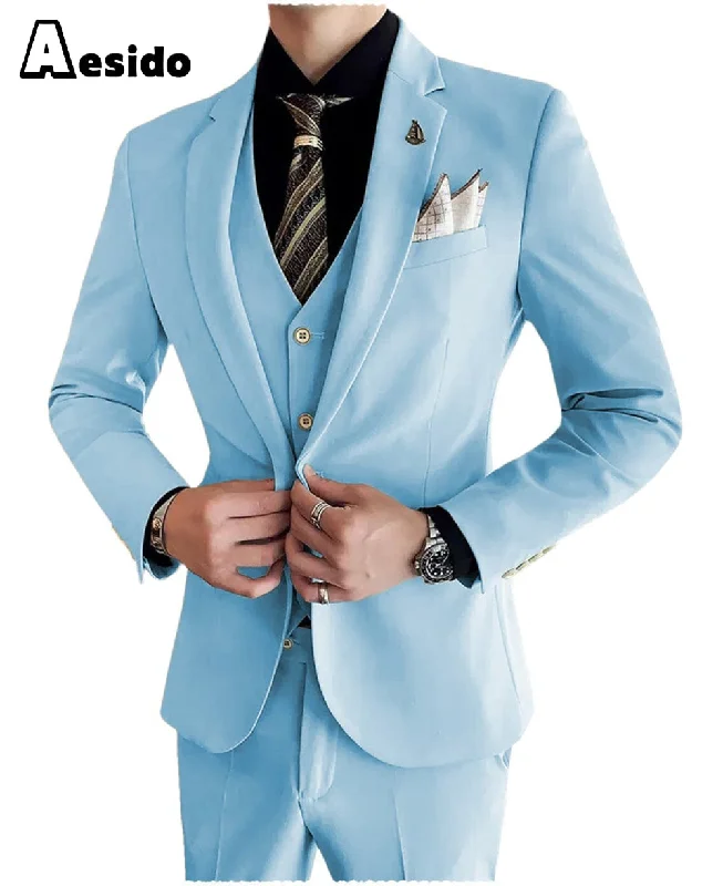 Men's Suit 3 Pieces Notch Lapel Single Buttons Jacket (Blazer+vest+Pants)
