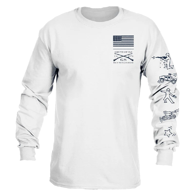 Men's Shirts with Geometric PatternsMilitary Pop Art Long Sleeve - White