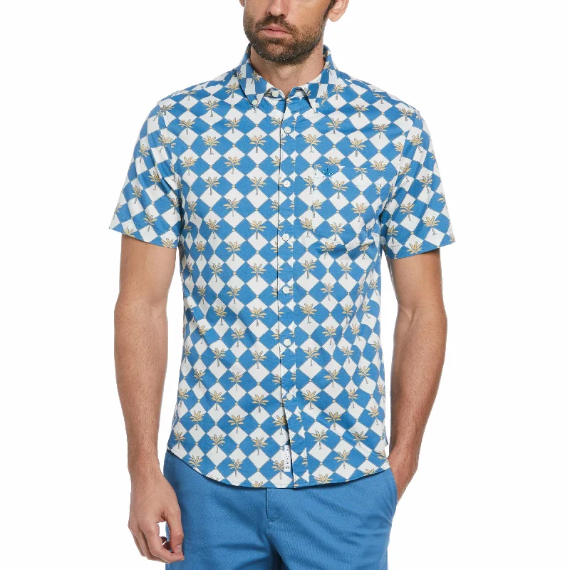 Men's Floral Print Shirts for Spring and SummerCotton Twill Palm Tree Tile Shirt