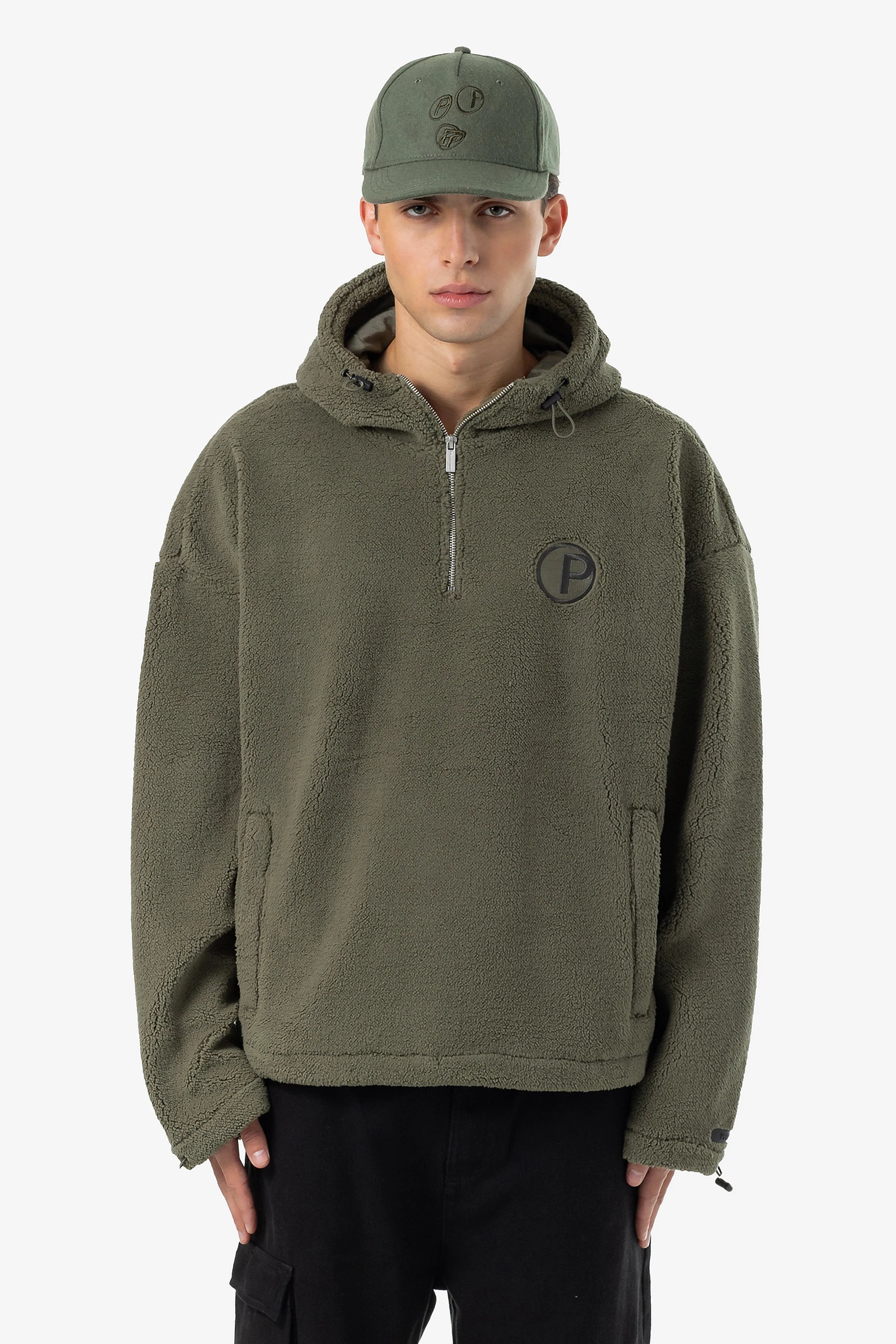 Men's Hoodies with Reinforced StitchingFall Teddy Halfzip Hoodie Faded Olive