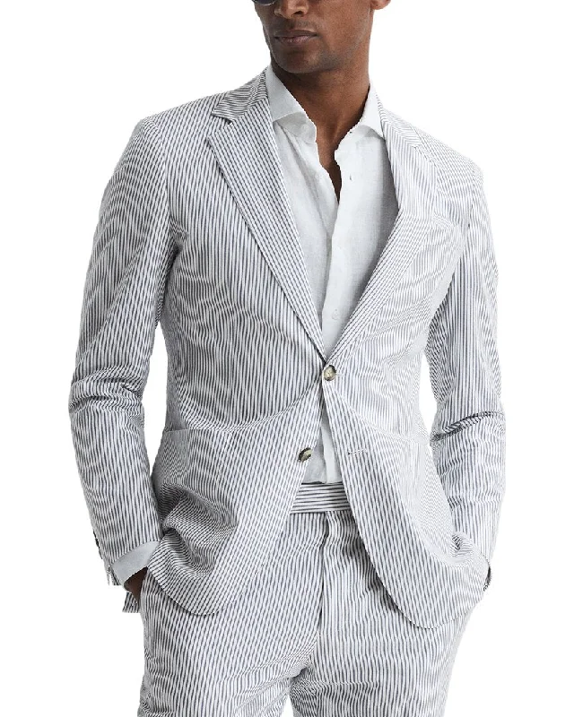 Men's Coats with Patchwork DesignsReiss Barr Notch Seersucker Jacket